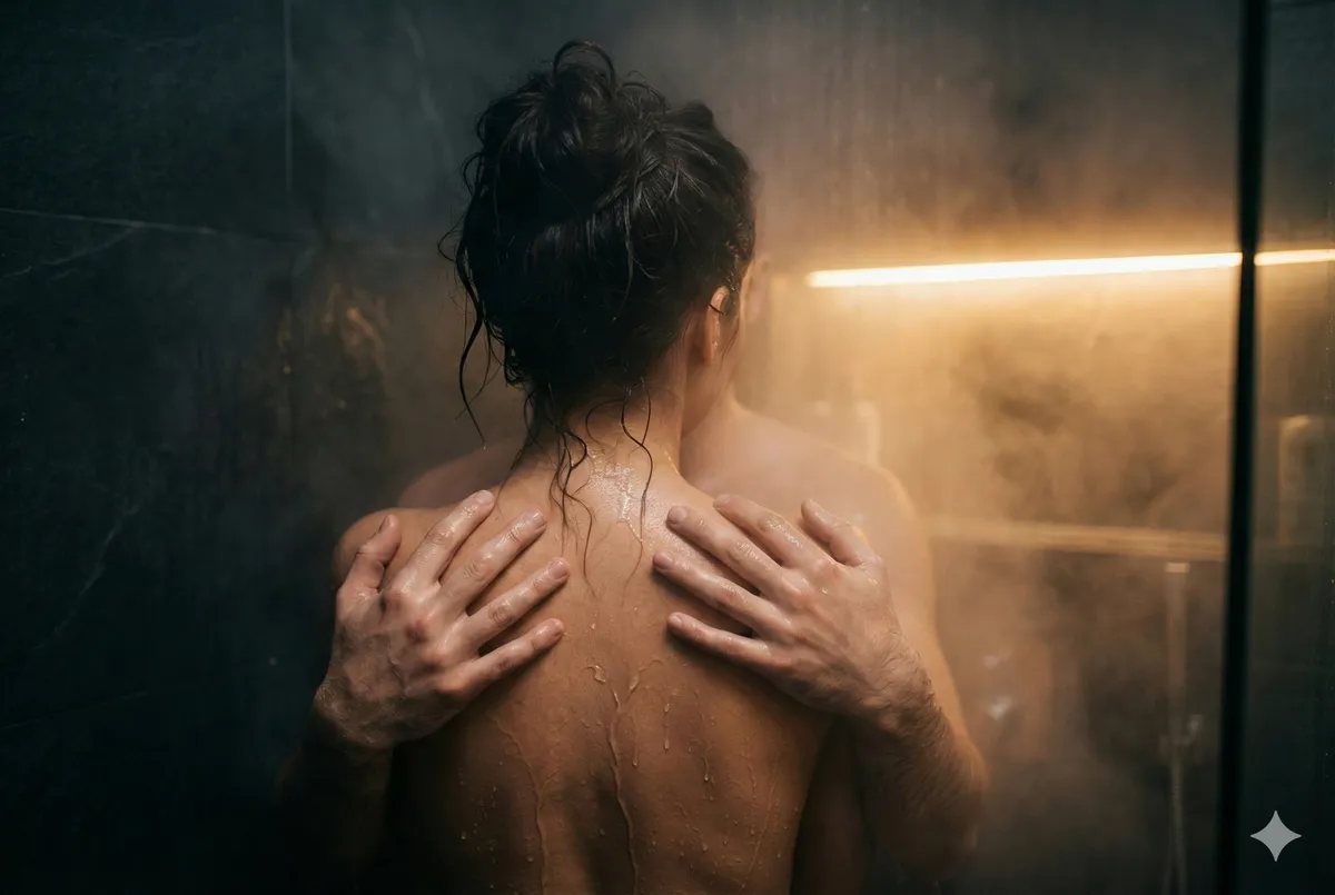 Detail vody a páry v tlumeném světle, atmosféra wellness