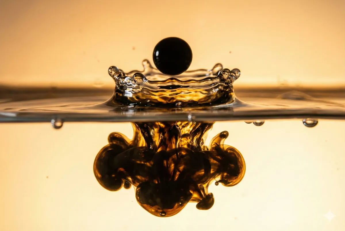 Abstraktní makro snímek proudění tekutiny v rubínové barvě, symbolizující krevní oběh