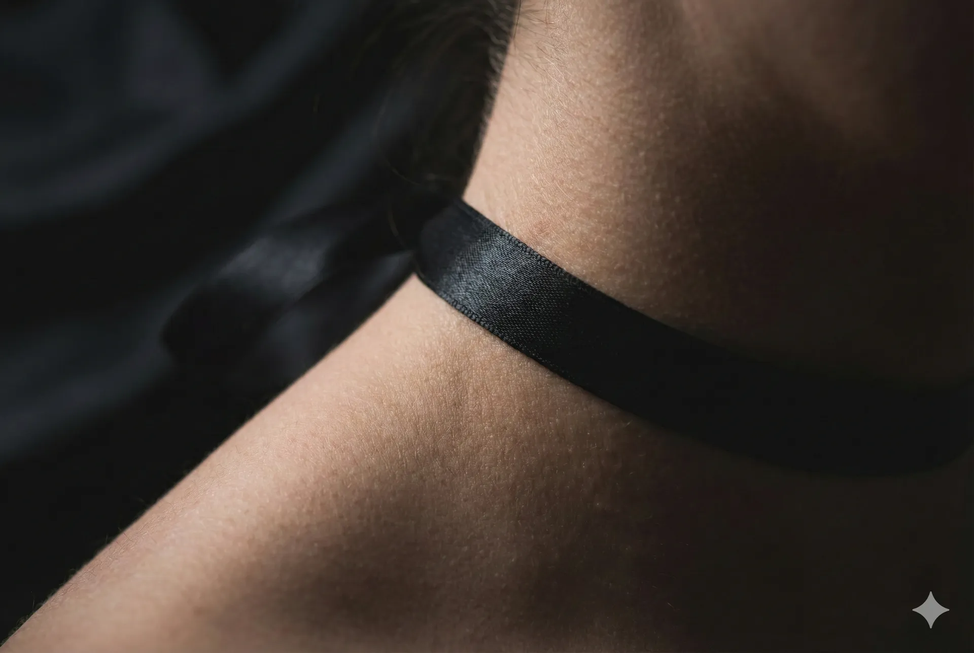 Elegantní silueta ženy v šerosvitu, detail na rty a rameno