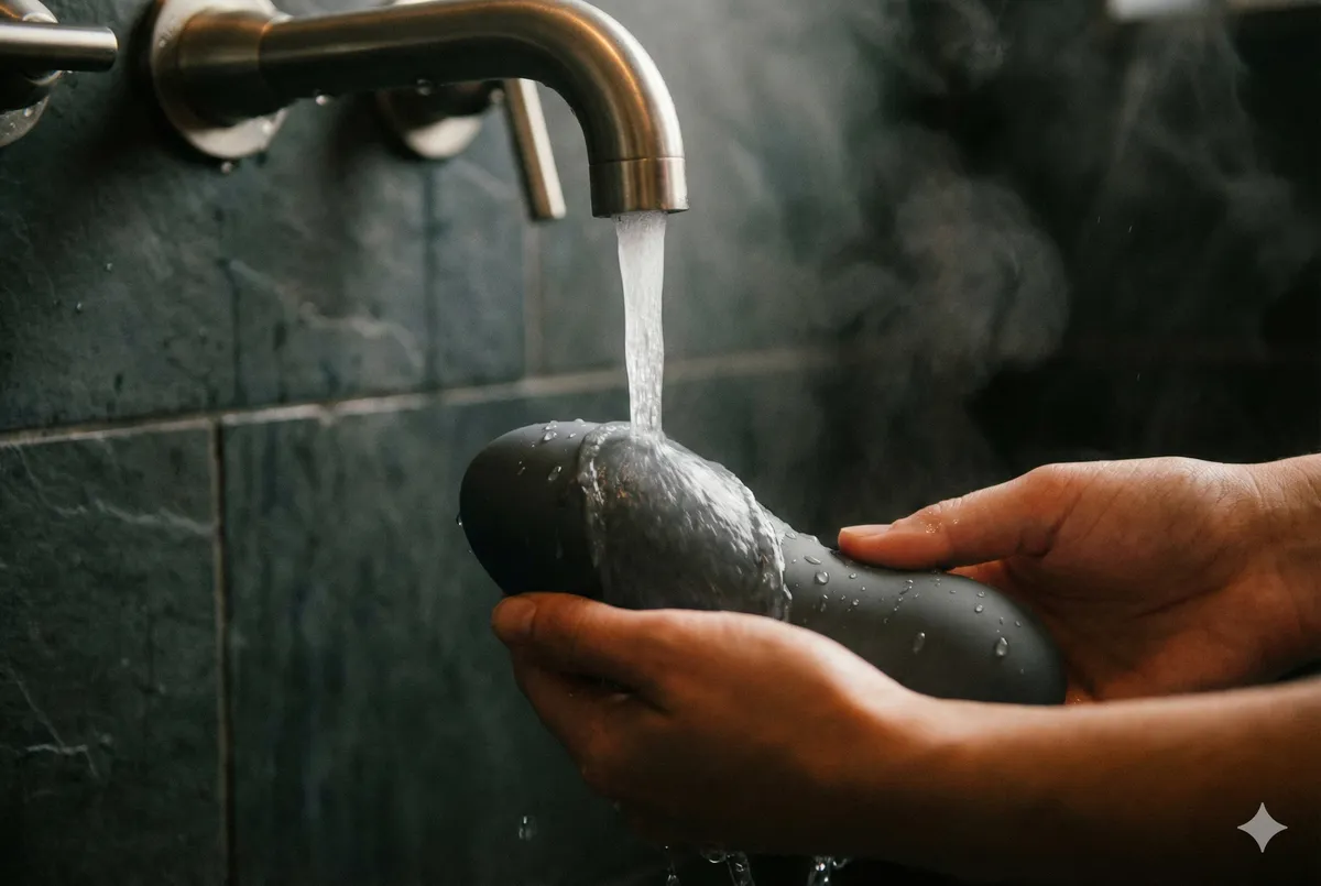 Voda stékající po hladkém povrchu artefaktu v tlumeném světle