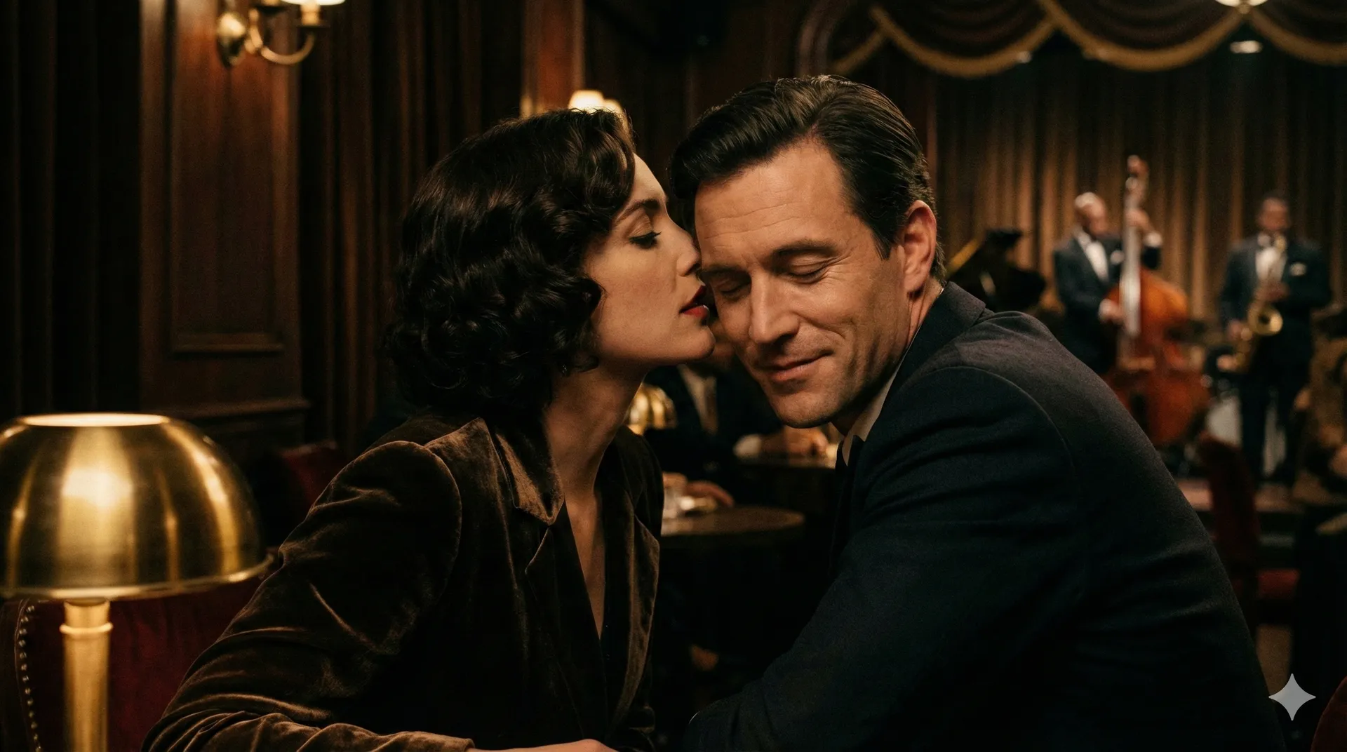 Detail ženy šeptající muži do ucha, atmosféra důvěrnosti a napětí